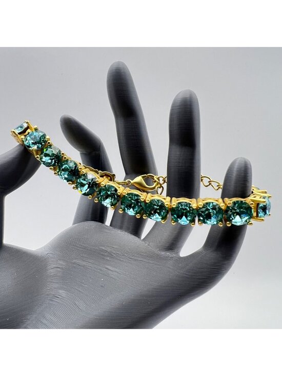 Park Lane Jewelry - Park Lane Gold-Tone Bracelet Aqua Blue Crystal Tennis Impression Adjustable Box